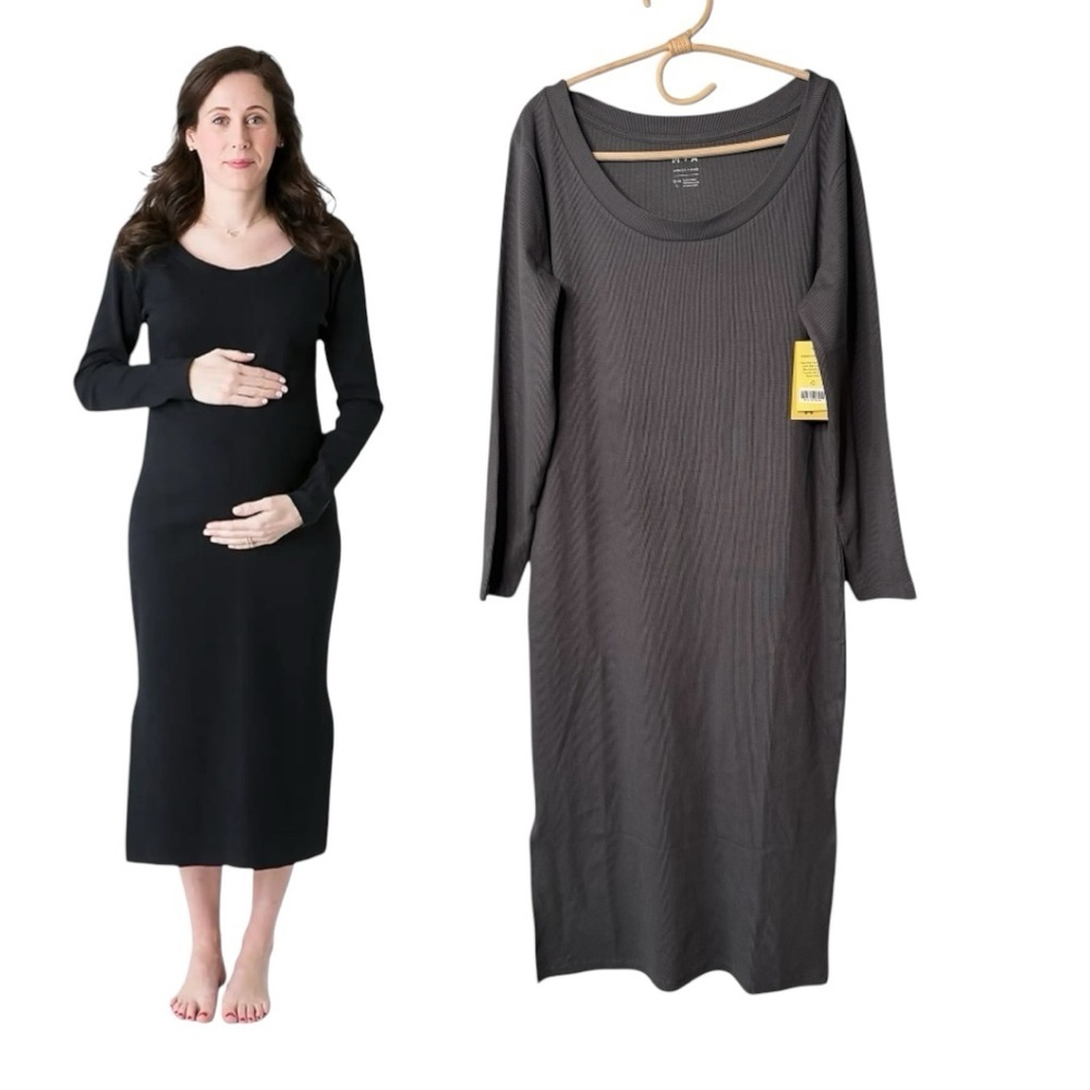 Before During & After Pregnancy Ribbed Gray Organic MIDI Dress Monica & Andy